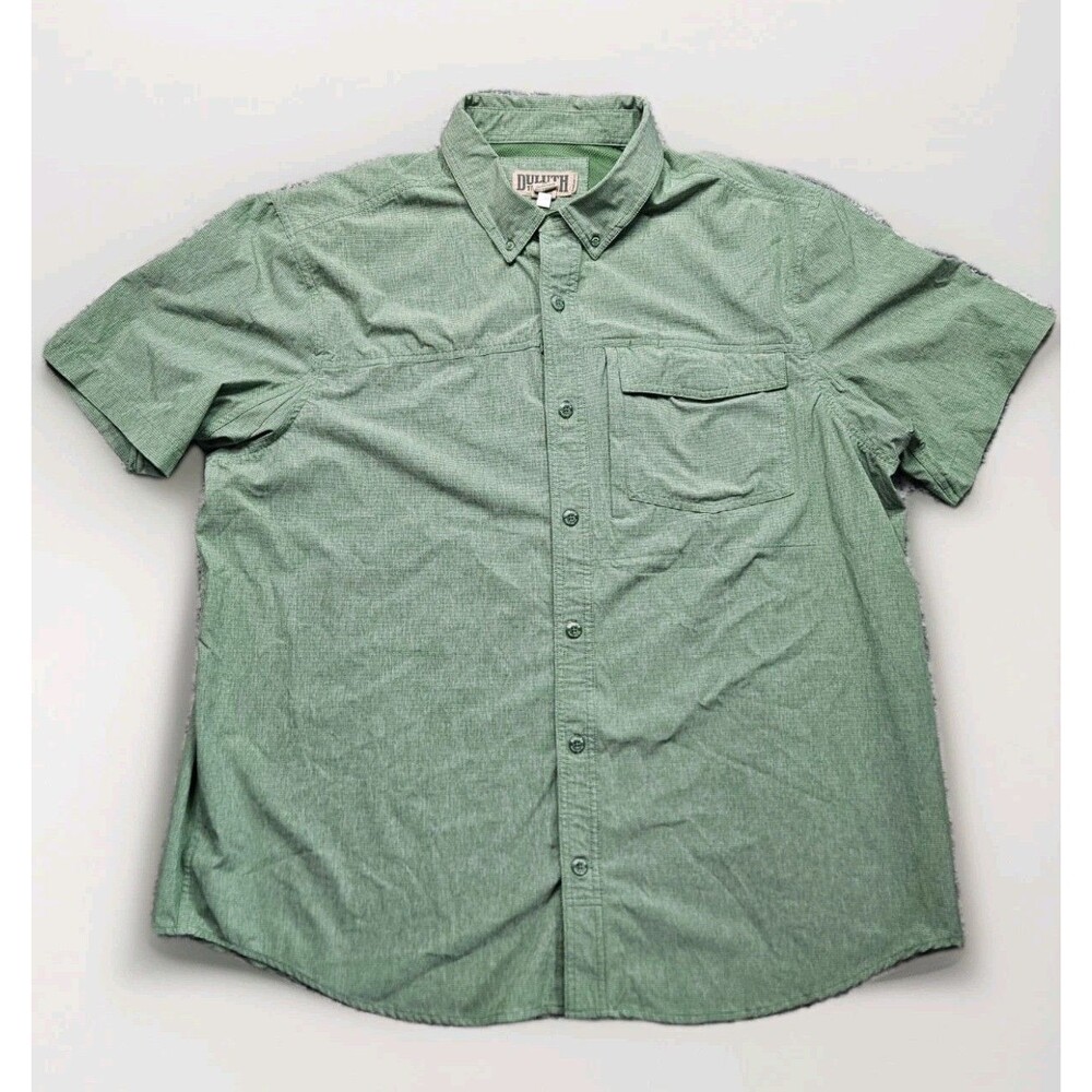Duluth Trading Fishing Shirt Mens 2XL Green Breathable Outdoor Short Sleeve